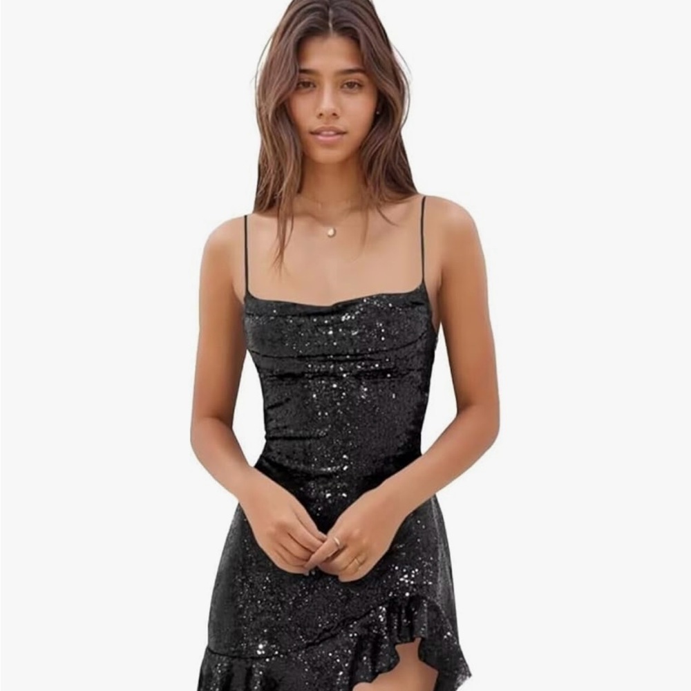 Black Sequin Mini Dress